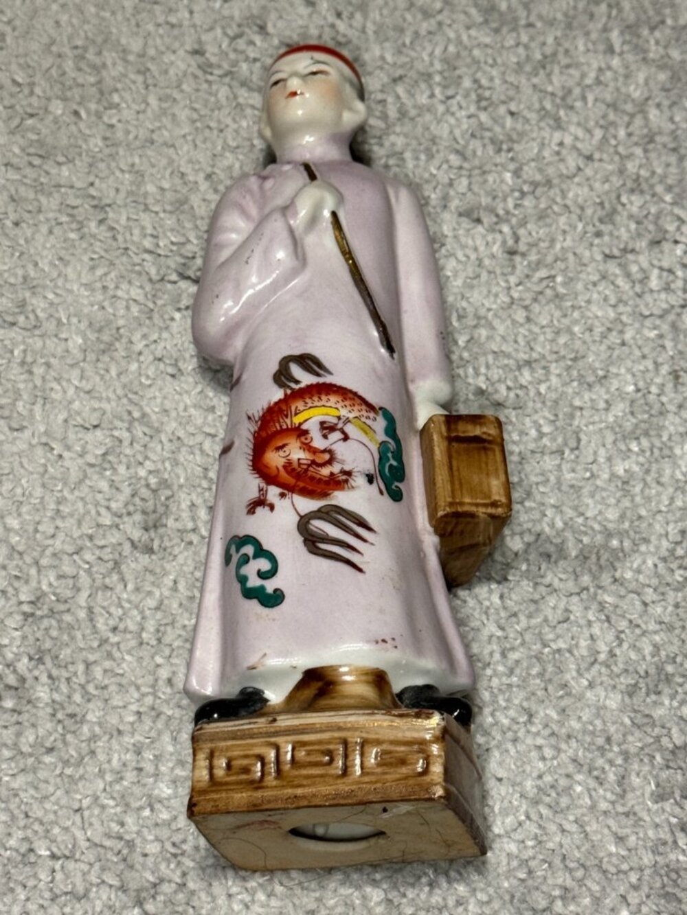 1940s Occupied Japan Unique Asian Male W/Dragon Porcelain Figurine 8" Tall